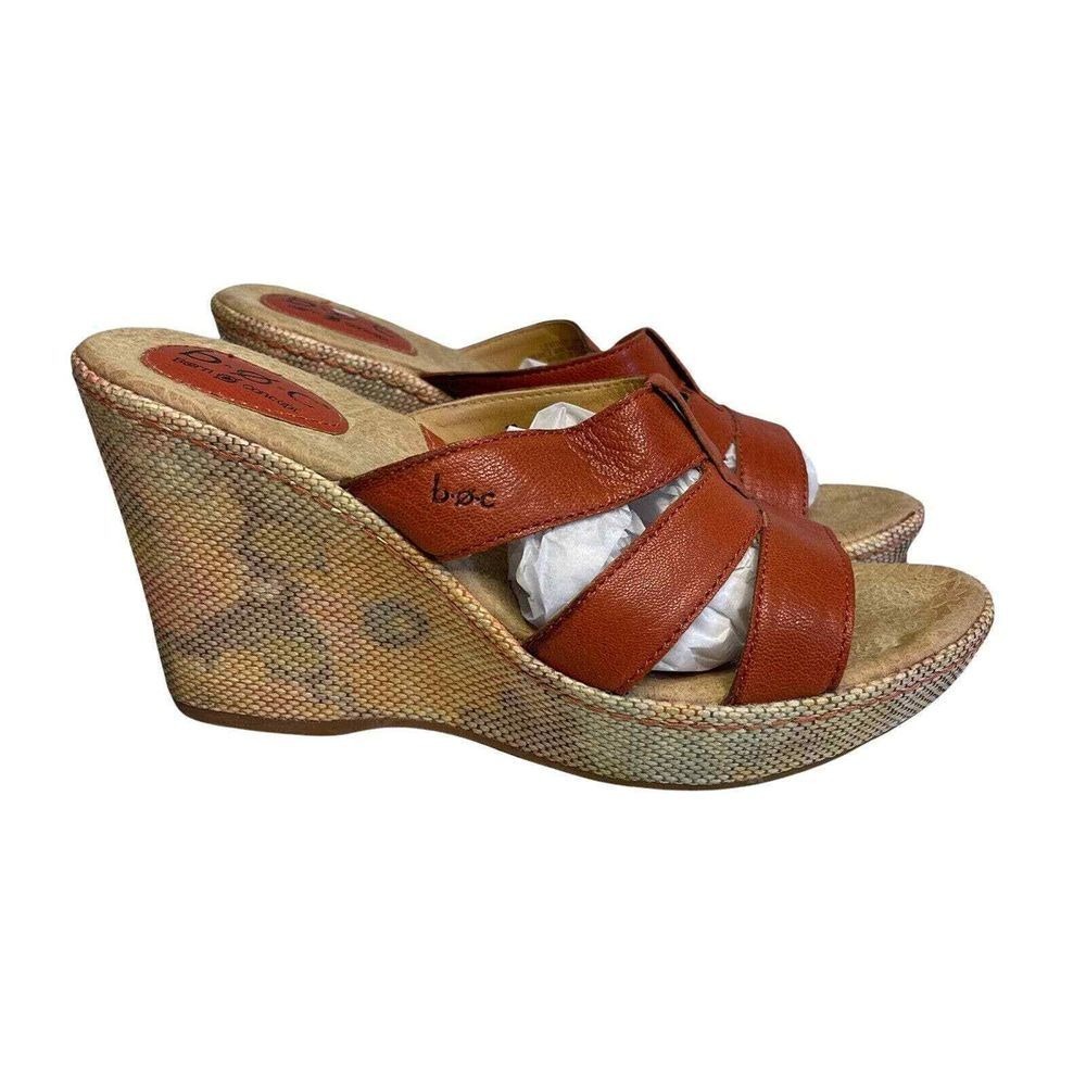 BOC Born Concept Women Orange Leather Strappy Wedge Sandals Size‎ 10 M/W